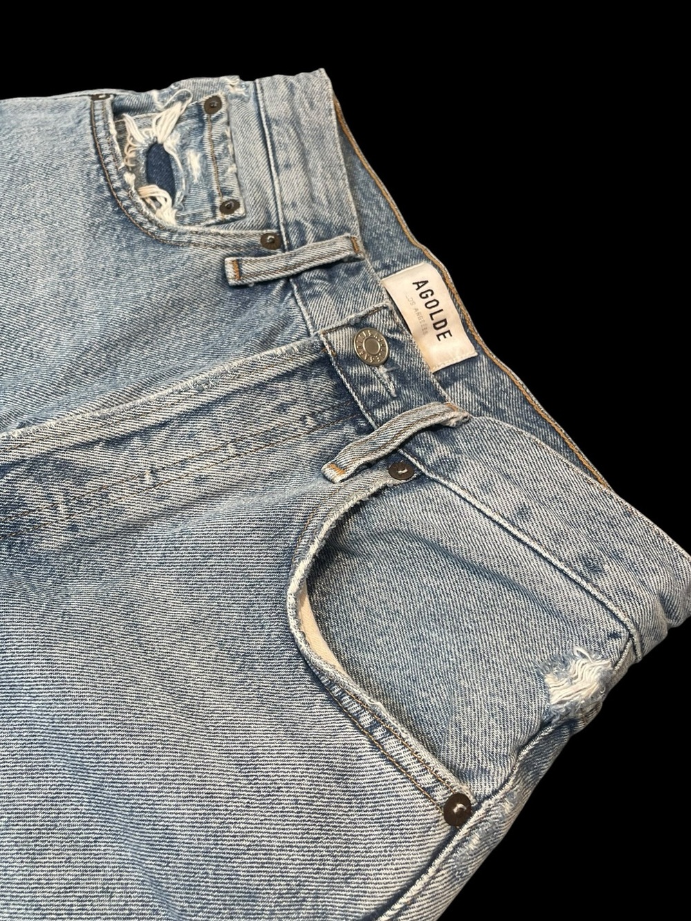 Agolde 24” Cut Off Distressed Frayed Denim Shorts - Picture 2 of 6